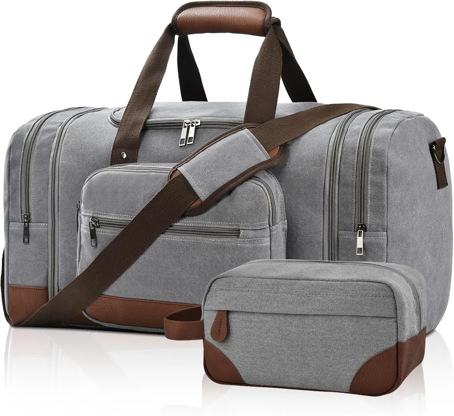 Litvyak Duffle Bag for Travel, 50L Canvas Travel Duffel Bags Overnight Weekend Gym Carry On Luggage Bag for Men & Women(Grey Toiletry Bag)