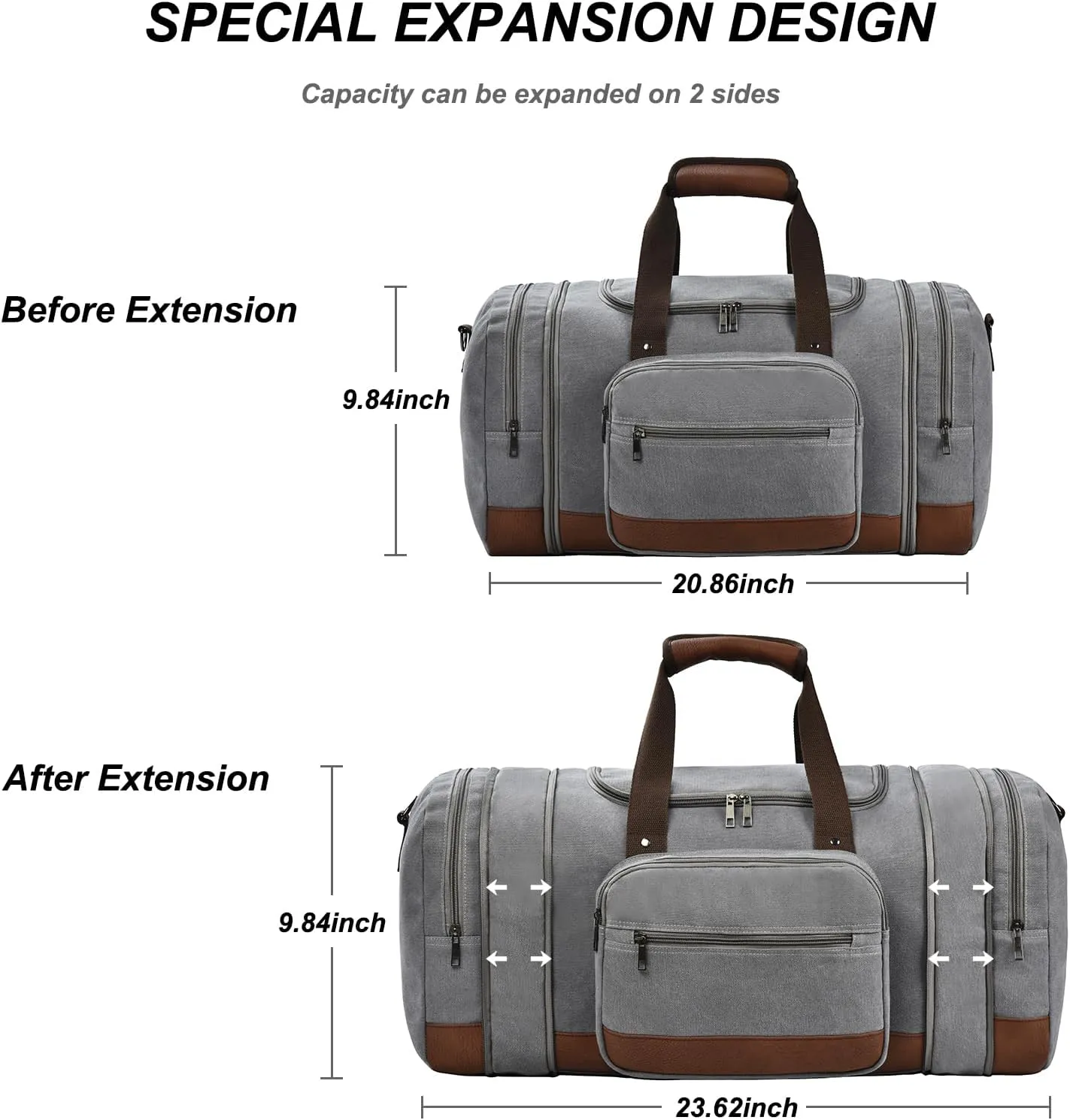 Litvyak Duffle Bag for Travel, Canvas Travel Duffel Bags Overnight Weekend Gym Carry on Luggage Bag for Men & Women (Grey)