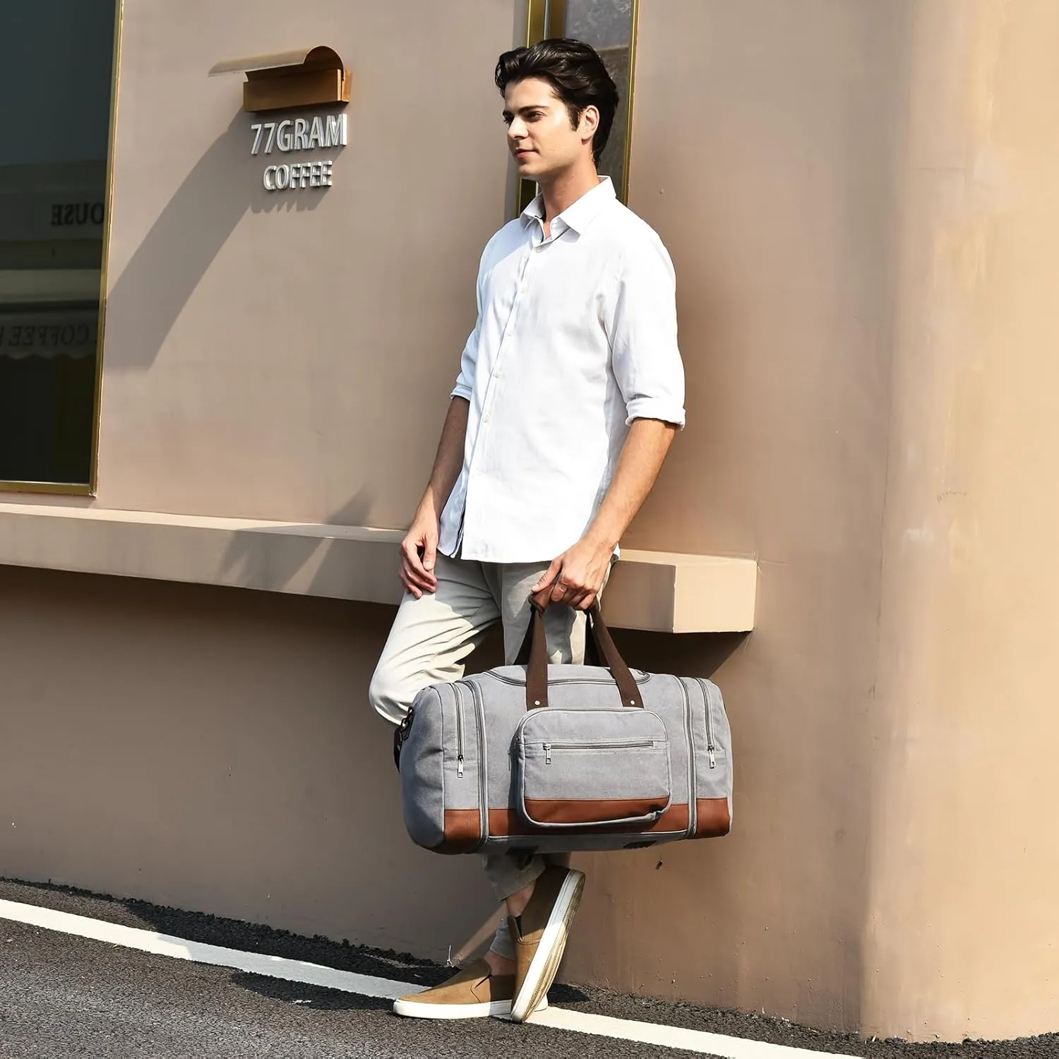 Litvyak Duffle Bag for Travel, Canvas Travel Duffel Bags Overnight Weekend Gym Carry on Luggage Bag for Men & Women (Grey)