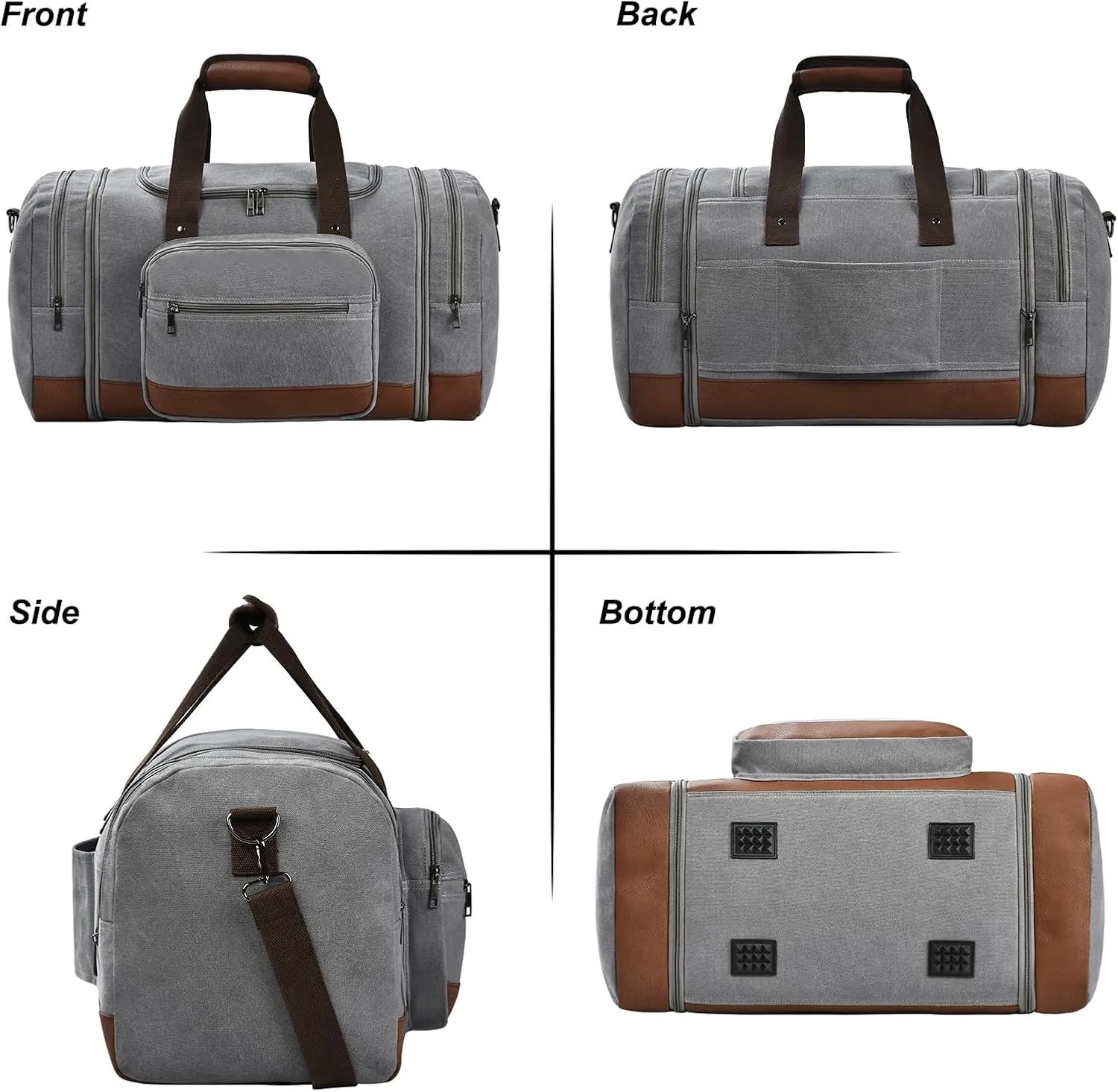 Litvyak Duffle Bag for Travel, Canvas Travel Duffel Bags Overnight Weekend Gym Carry on Luggage Bag for Men & Women (Grey)