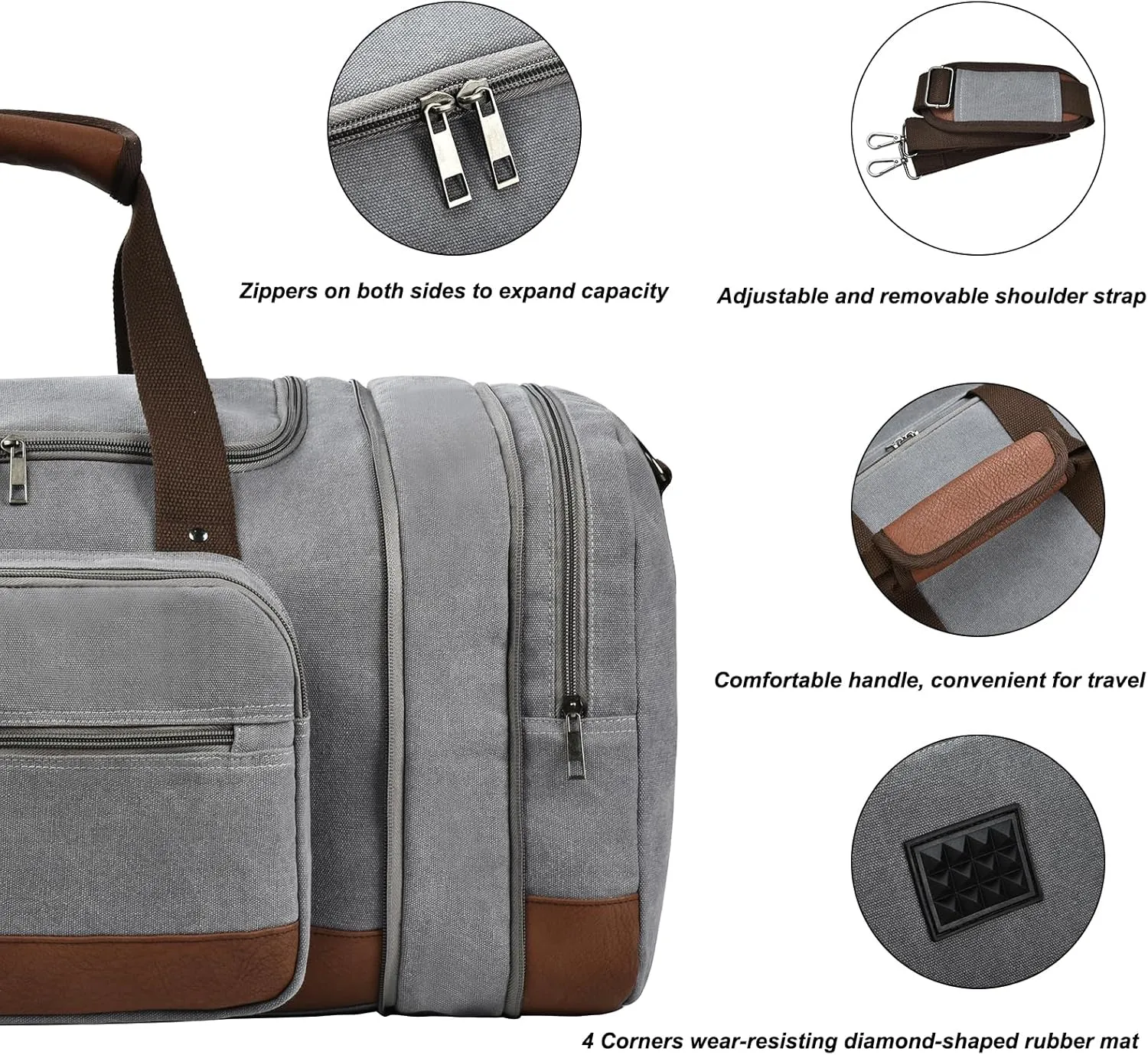 Litvyak Duffle Bag for Travel, Canvas Travel Duffel Bags Overnight Weekend Gym Carry on Luggage Bag for Men & Women (Grey)
