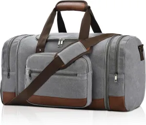 Litvyak Duffle Bag for Travel, Canvas Travel Duffel Bags Overnight Weekend Gym Carry on Luggage Bag for Men & Women (Grey)