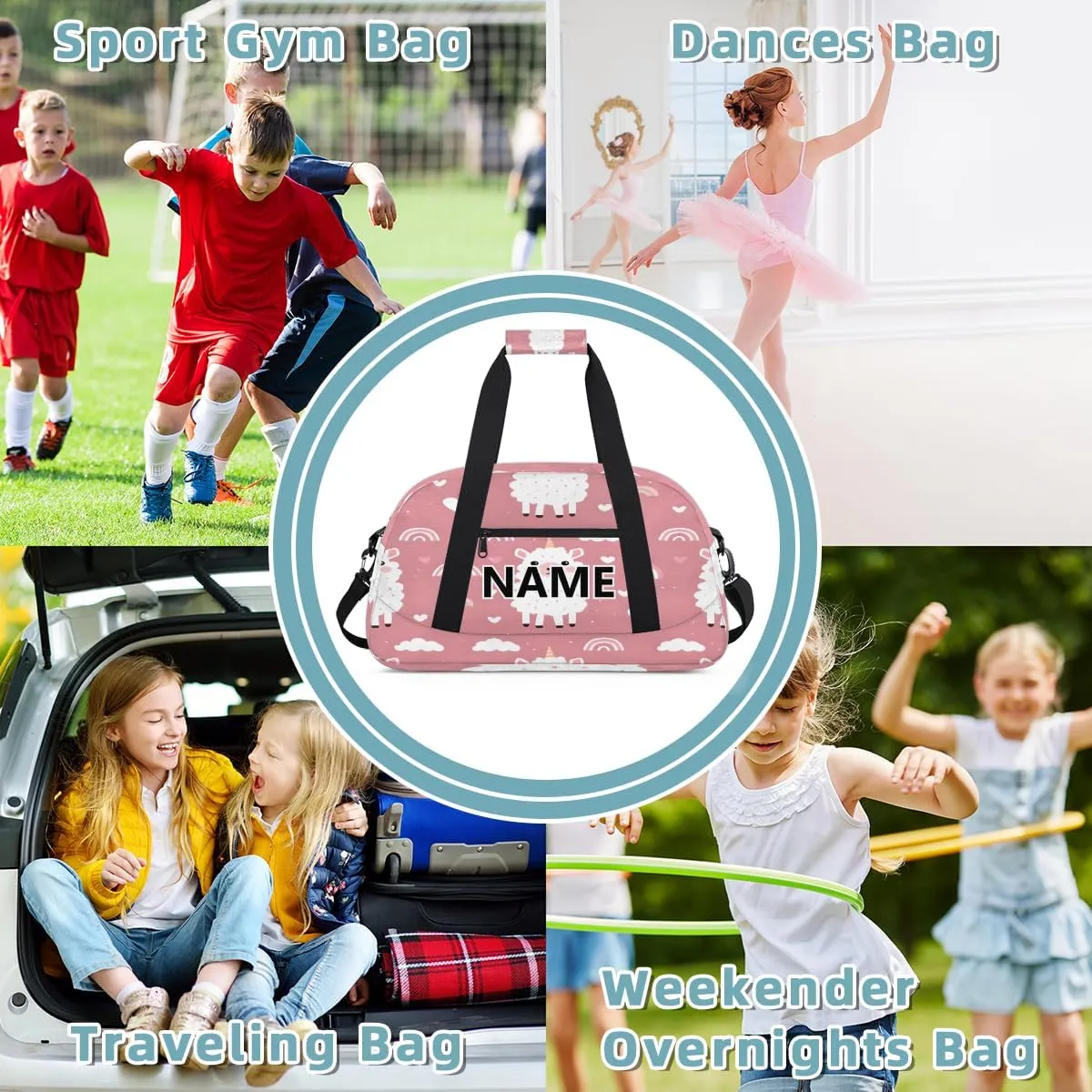 Llama Custom Small Gym Bag 18 inch for Women Men Personalized Cartoon Animal Alpaca Cute Carry On Overnight Weekender Bag for Travel Work Dance Sport