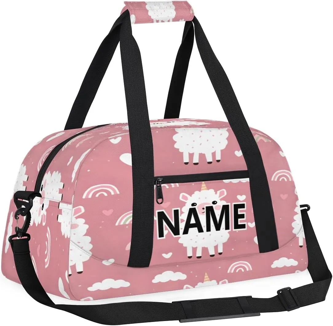 Llama Custom Small Gym Bag 18 inch for Women Men Personalized Cartoon Animal Alpaca Cute Carry On Overnight Weekender Bag for Travel Work Dance Sport