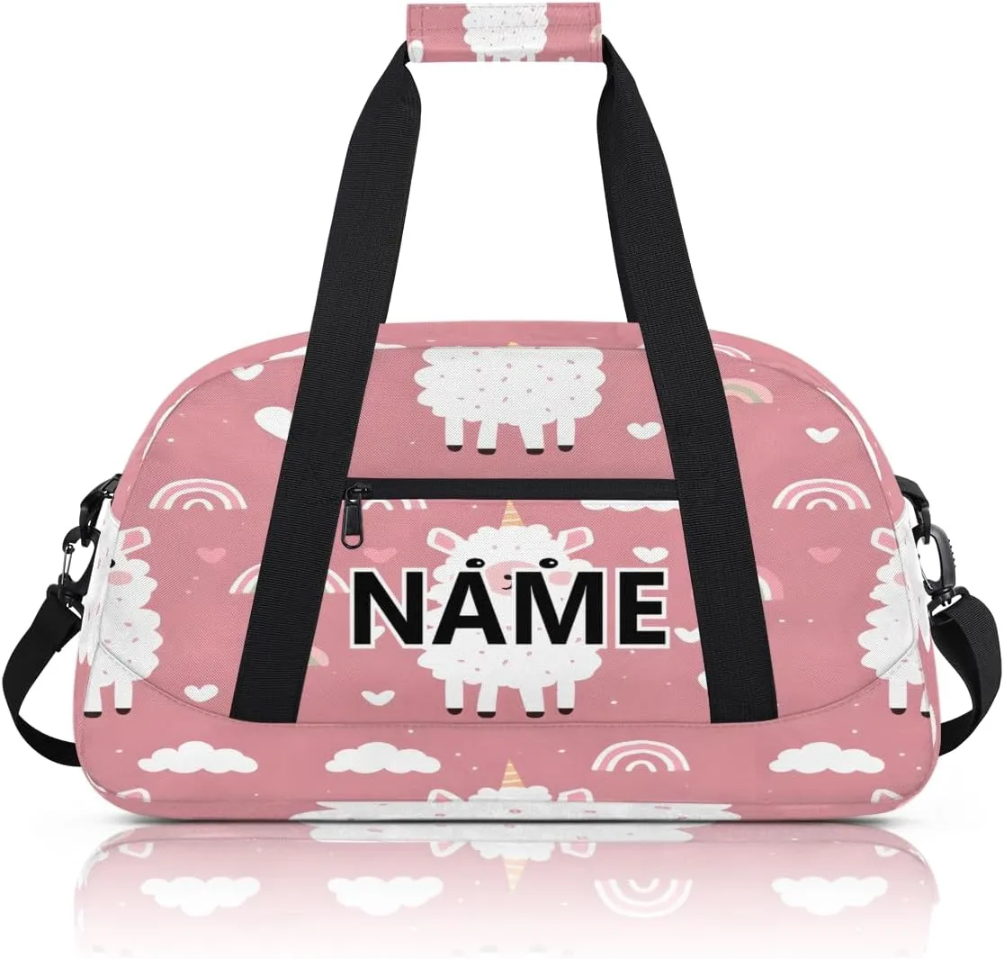 Llama Custom Small Gym Bag 18 inch for Women Men Personalized Cartoon Animal Alpaca Cute Carry On Overnight Weekender Bag for Travel Work Dance Sport