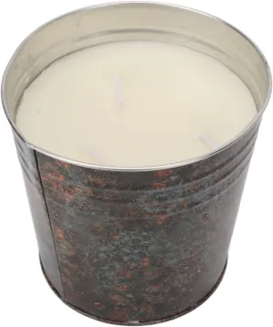 LongLasting Bucket Candle 3 Wicks with Citronella Smell in Rusty Metal Tin for Outdoor Dining and Camping Activities