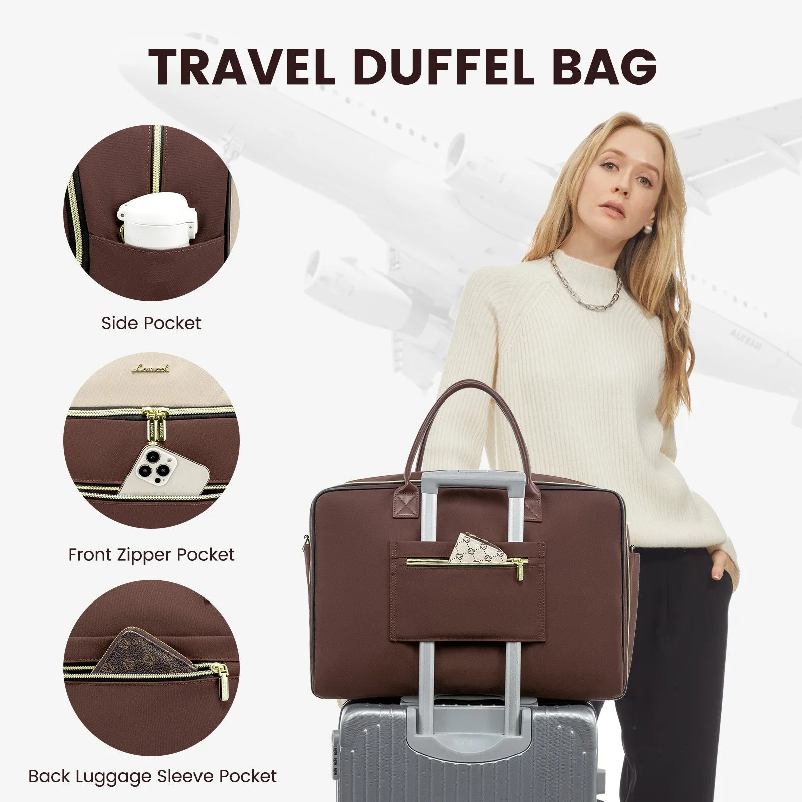 Lovevook 4-Piece Travel Set Apricot & Brown: Duffel, Shoe Bag, Toiletry Case & Packing Cube