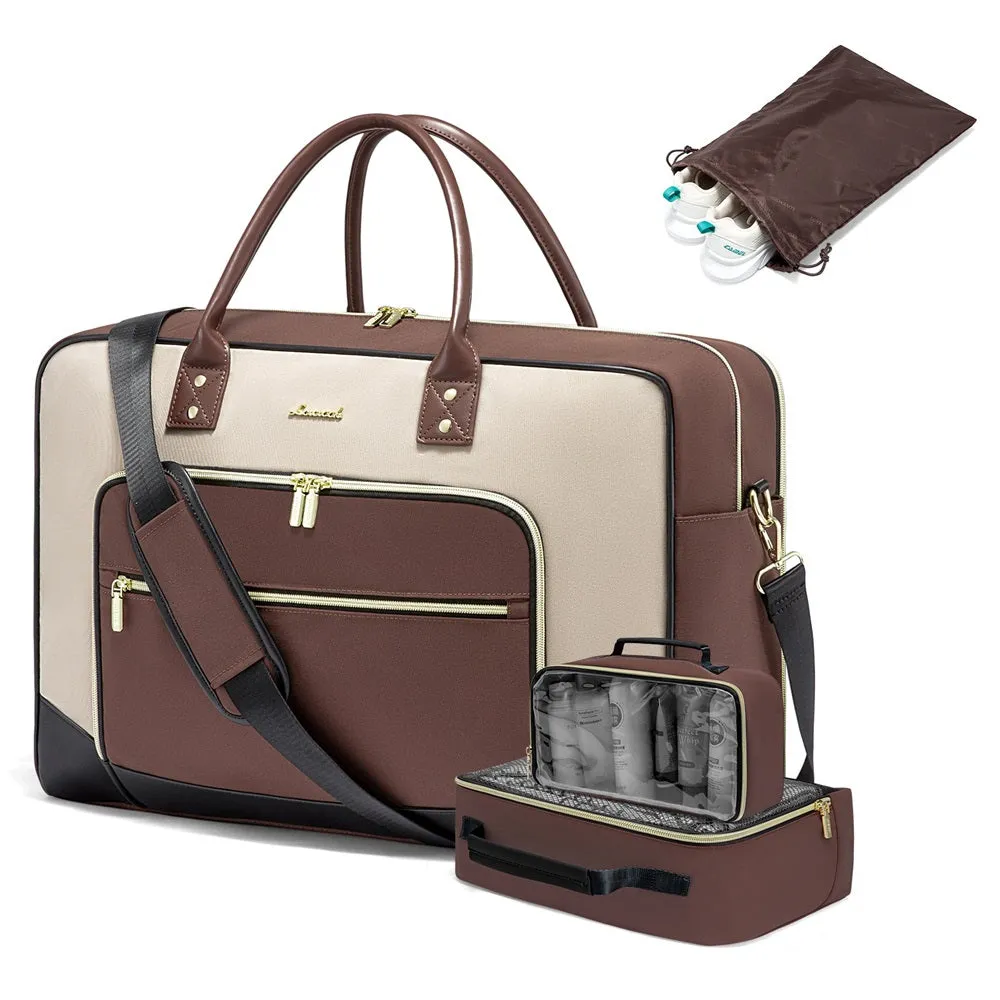 Lovevook 4-Piece Travel Set Apricot & Brown: Duffel, Shoe Bag, Toiletry Case & Packing Cube
