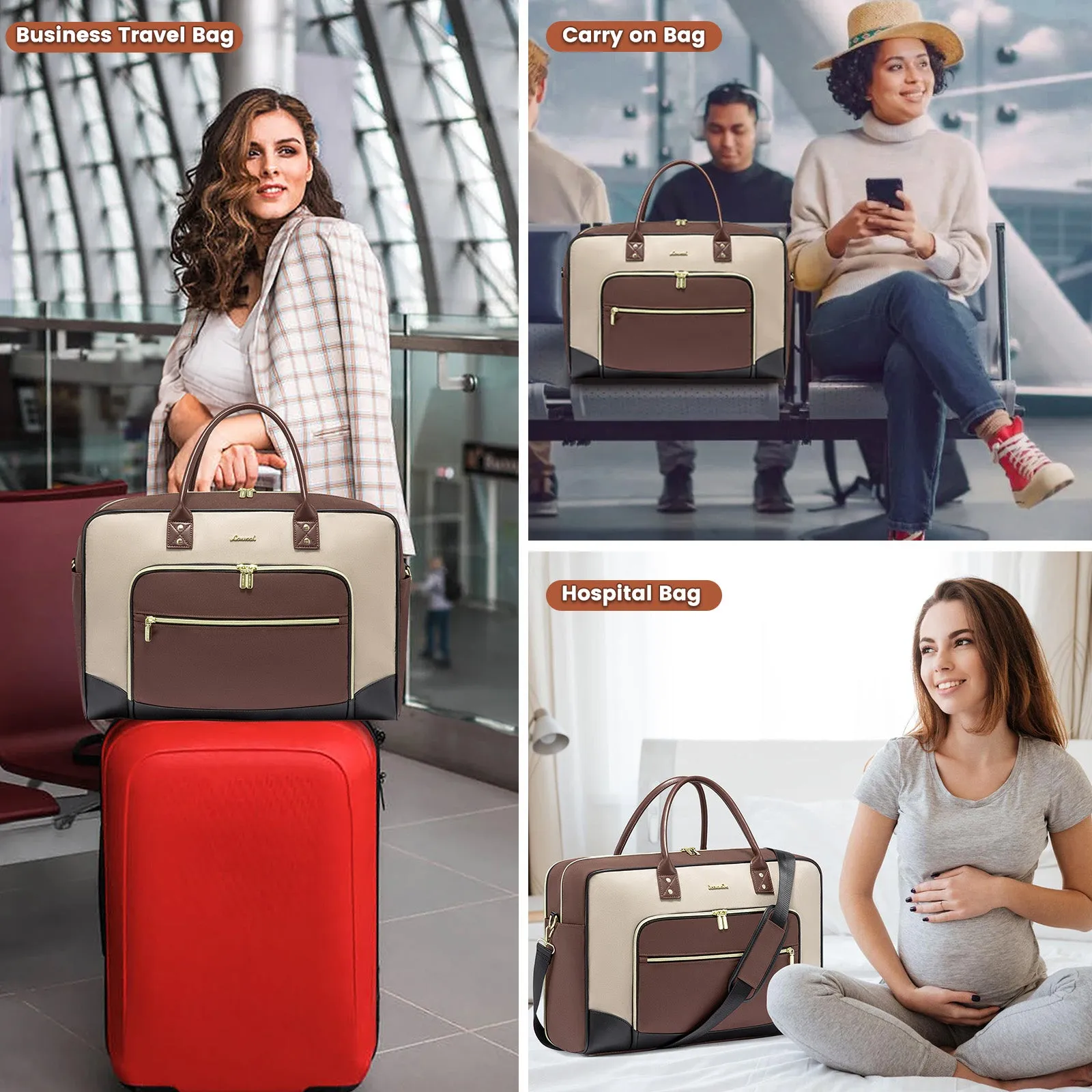 Lovevook 4-Piece Travel Set Apricot & Brown: Duffel, Shoe Bag, Toiletry Case & Packing Cube