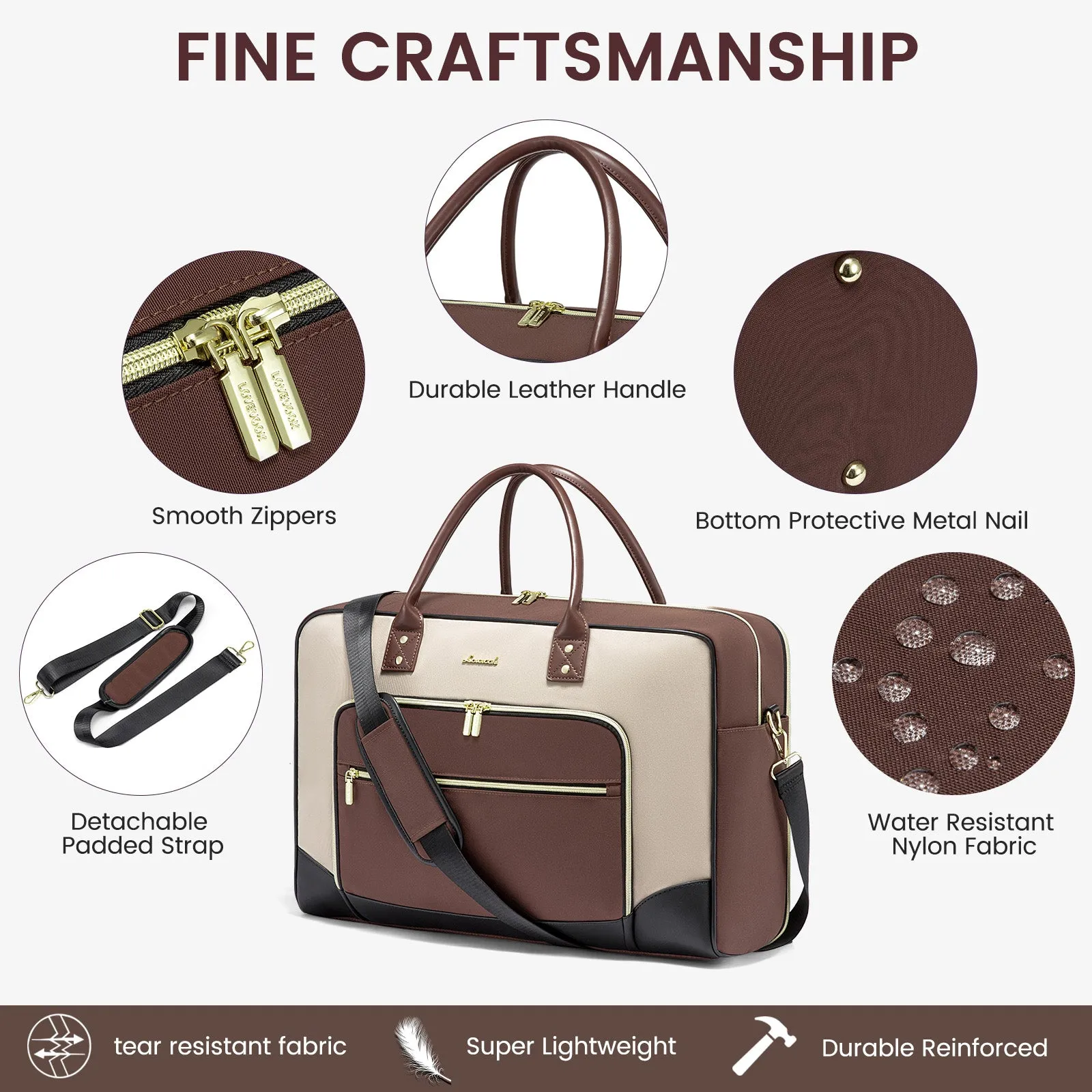 Lovevook 4-Piece Travel Set Apricot & Brown: Duffel, Shoe Bag, Toiletry Case & Packing Cube