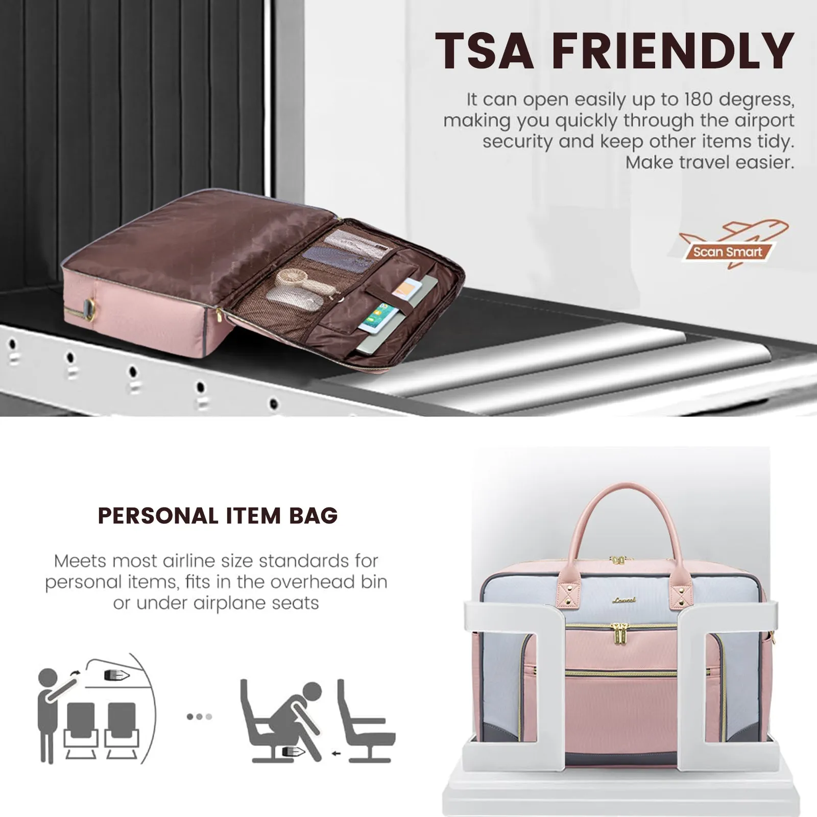 Lovevook 4-Piece Travel Set Gray & Pink: Duffel, Shoe Bag, Toiletry Case & Packing Cube