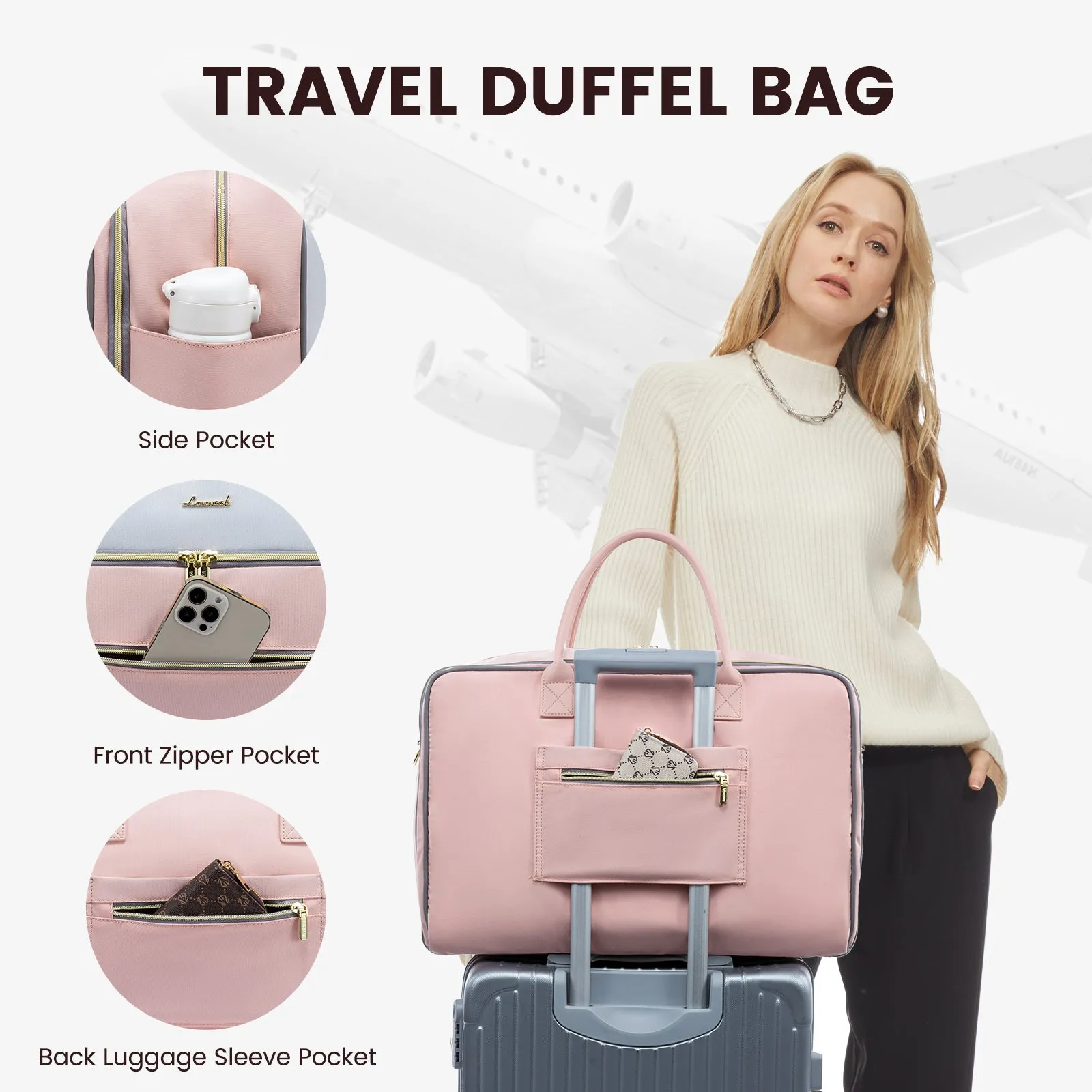 Lovevook 4-Piece Travel Set Gray & Pink: Duffel, Shoe Bag, Toiletry Case & Packing Cube