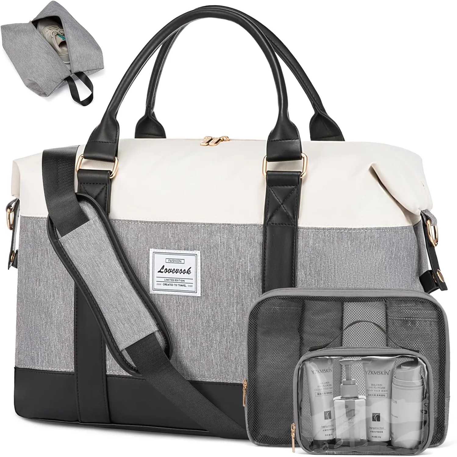 LOVEVOOK Travel Duffle Bag Women,Weekender Bag with Clear Toiletry Bag, Carry on Overnight Bag with Shoe Bag,Hospital Bags for Labor Delivery with Packing Cube