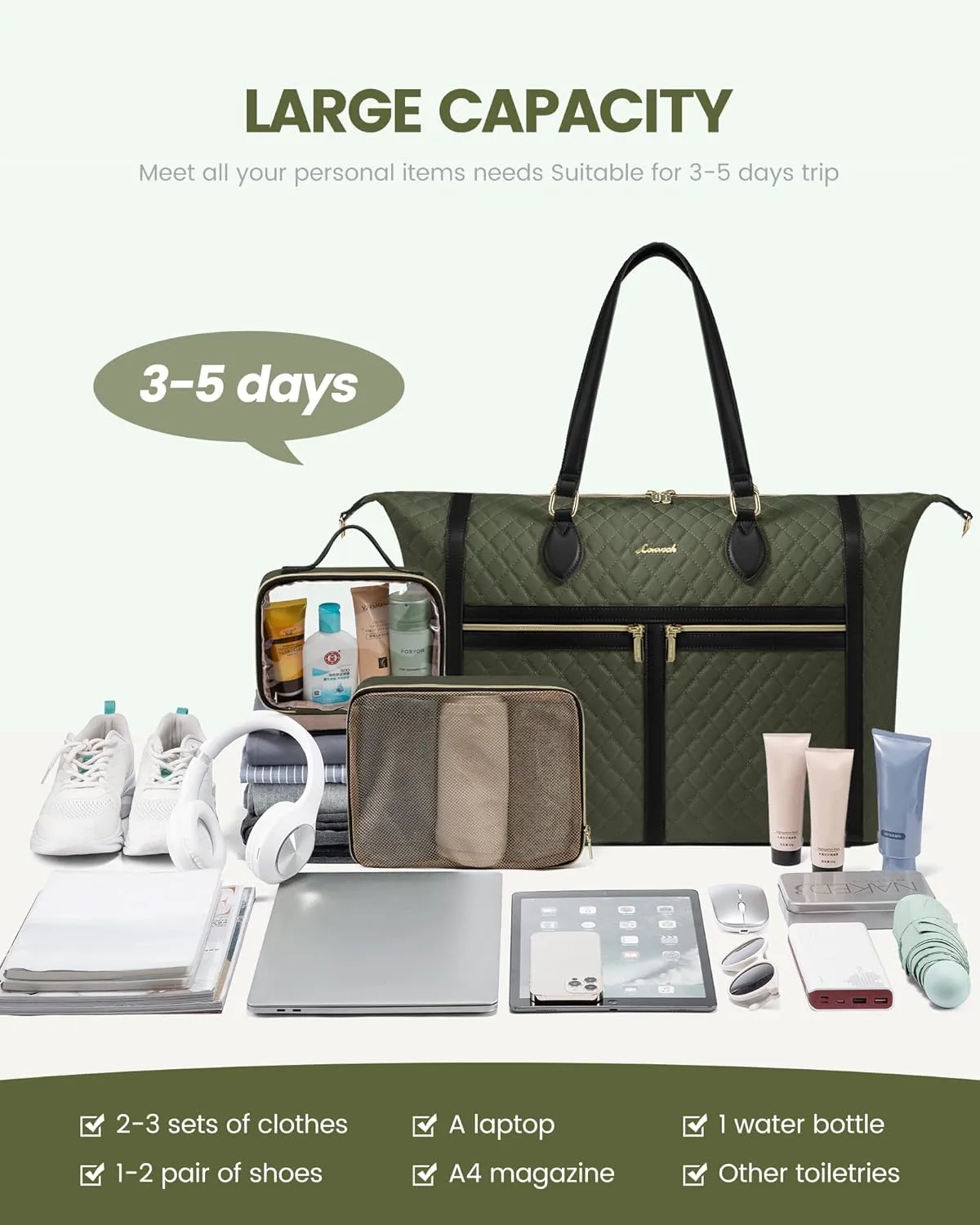 LOVEVOOK Travel Weekender Bags for Women, 4-in-1 Duffle Bag with Shoes Bag, Carry On Overnight Bag with Toiletry Bag & Wet Pocket, Large Travel Tote Bag Hospital Bag for Women Labor Delivery