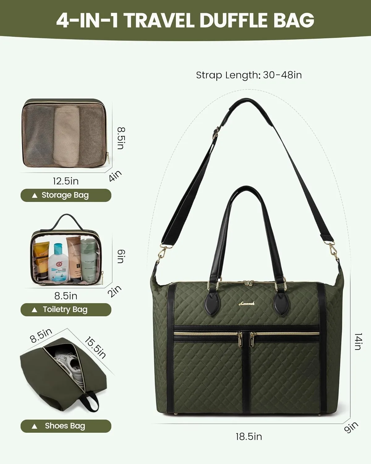 LOVEVOOK Travel Weekender Bags for Women, 4-in-1 Duffle Bag with Shoes Bag, Carry On Overnight Bag with Toiletry Bag & Wet Pocket, Large Travel Tote Bag Hospital Bag for Women Labor Delivery