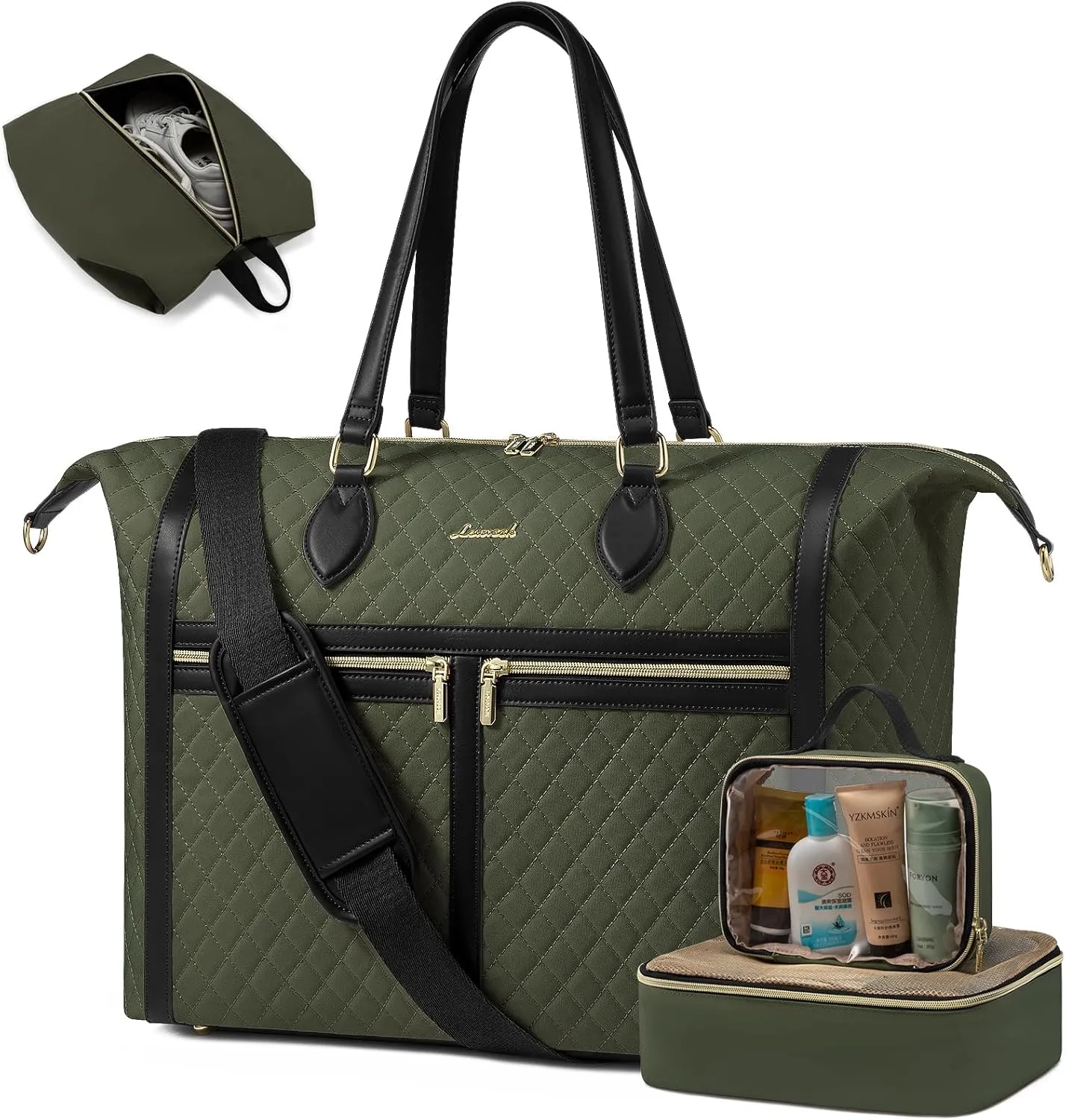 LOVEVOOK Travel Weekender Bags for Women, 4-in-1 Duffle Bag with Shoes Bag, Carry On Overnight Bag with Toiletry Bag & Wet Pocket, Large Travel Tote Bag Hospital Bag for Women Labor Delivery