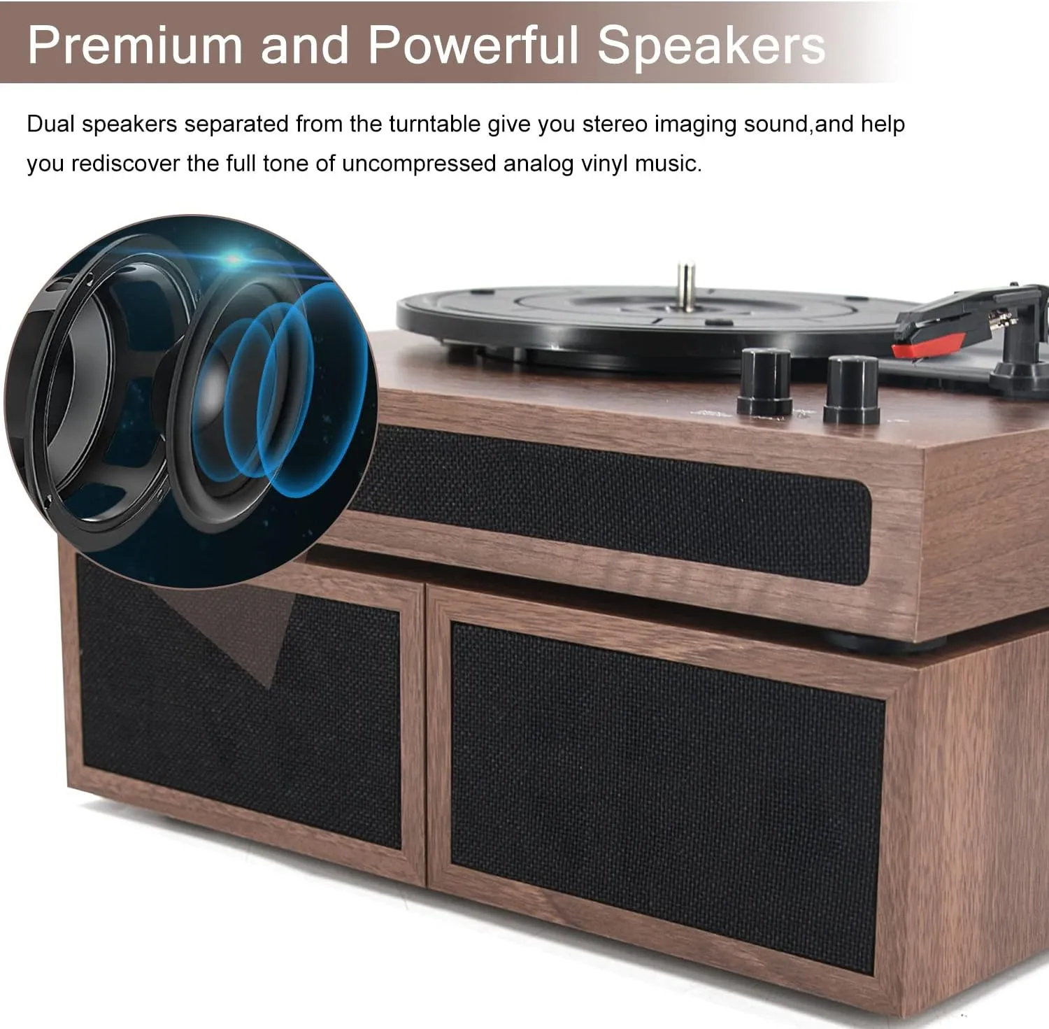 LP&No.1 Record Player, Wireless Turntable with Stereo Bookshelf Speakers,Vinyl Record Player,Support Wireless,Auto-Stop.Walnut Wood