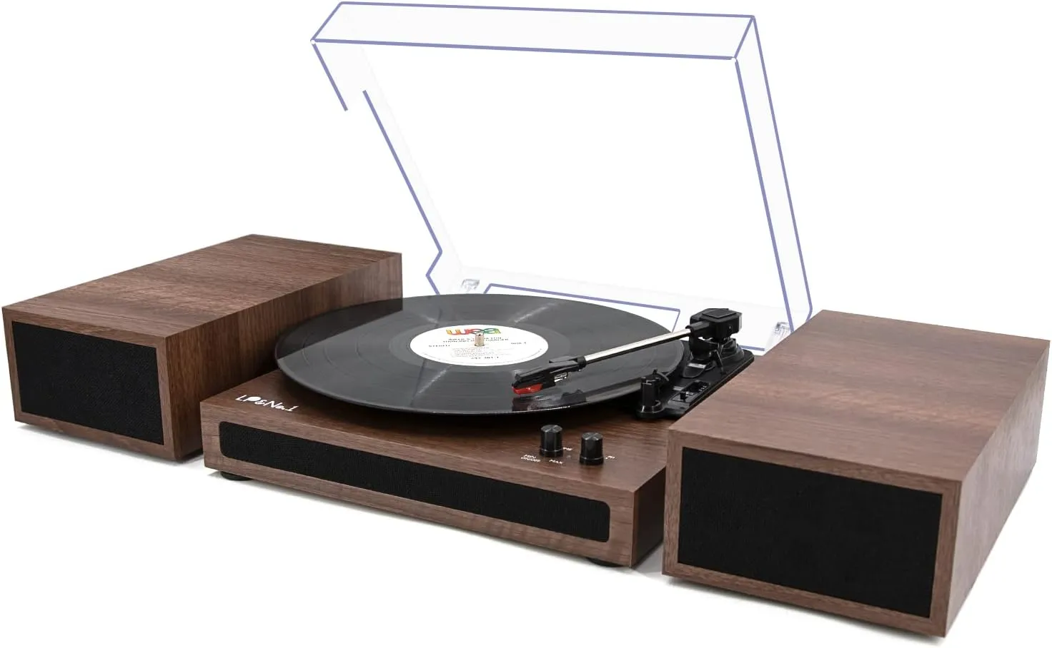 LP&No.1 Record Player, Wireless Turntable with Stereo Bookshelf Speakers,Vinyl Record Player,Support Wireless,Auto-Stop.Walnut Wood