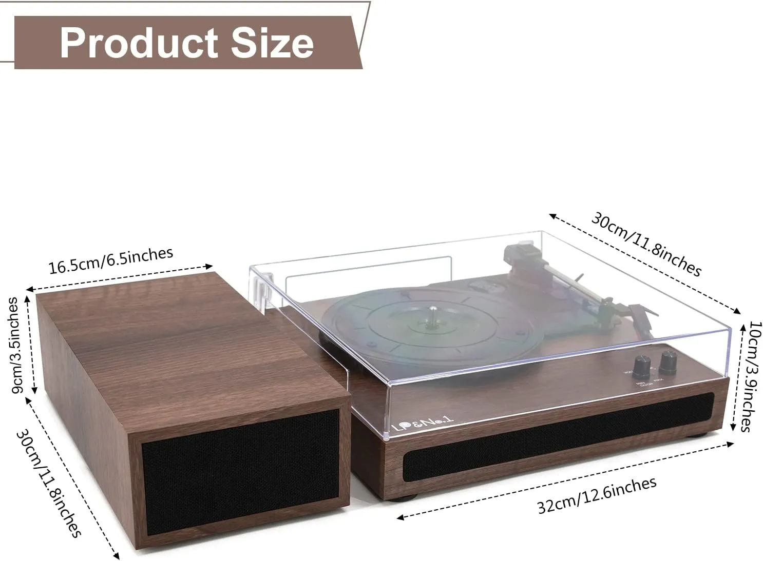 LP&No.1 Record Player, Wireless Turntable with Stereo Bookshelf Speakers,Vinyl Record Player,Support Wireless,Auto-Stop.Walnut Wood