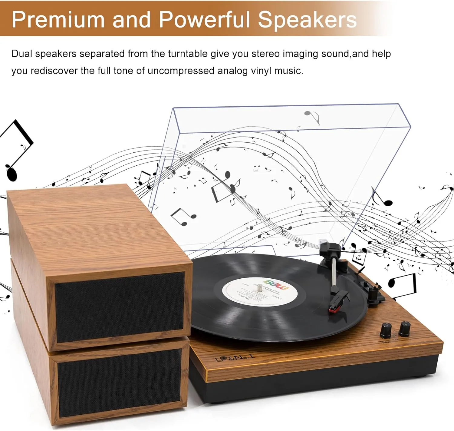 LP&No.1 Vinyl Record Players, Hi-Fi System Wireless Turntable Players with Stereo Bookshelf Speakers, Built-in Phono Preamp, Belt Drive 3-Speed,Yellow Wood