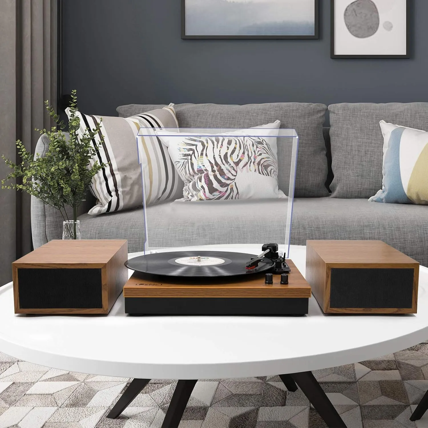 LP&No.1 Vinyl Record Players, Hi-Fi System Wireless Turntable Players with Stereo Bookshelf Speakers, Built-in Phono Preamp, Belt Drive 3-Speed,Yellow Wood