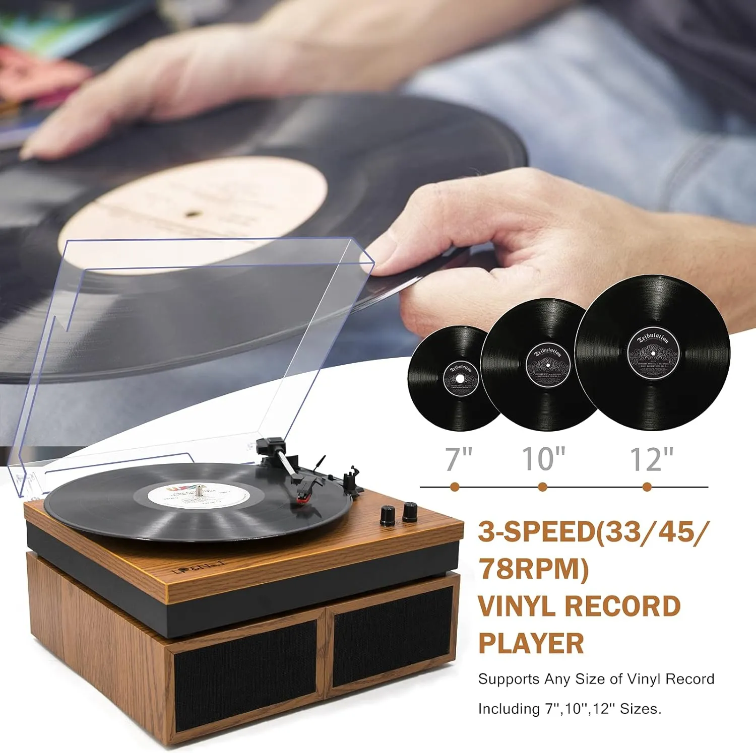 LP&No.1 Vinyl Record Players, Hi-Fi System Wireless Turntable Players with Stereo Bookshelf Speakers, Built-in Phono Preamp, Belt Drive 3-Speed,Yellow Wood