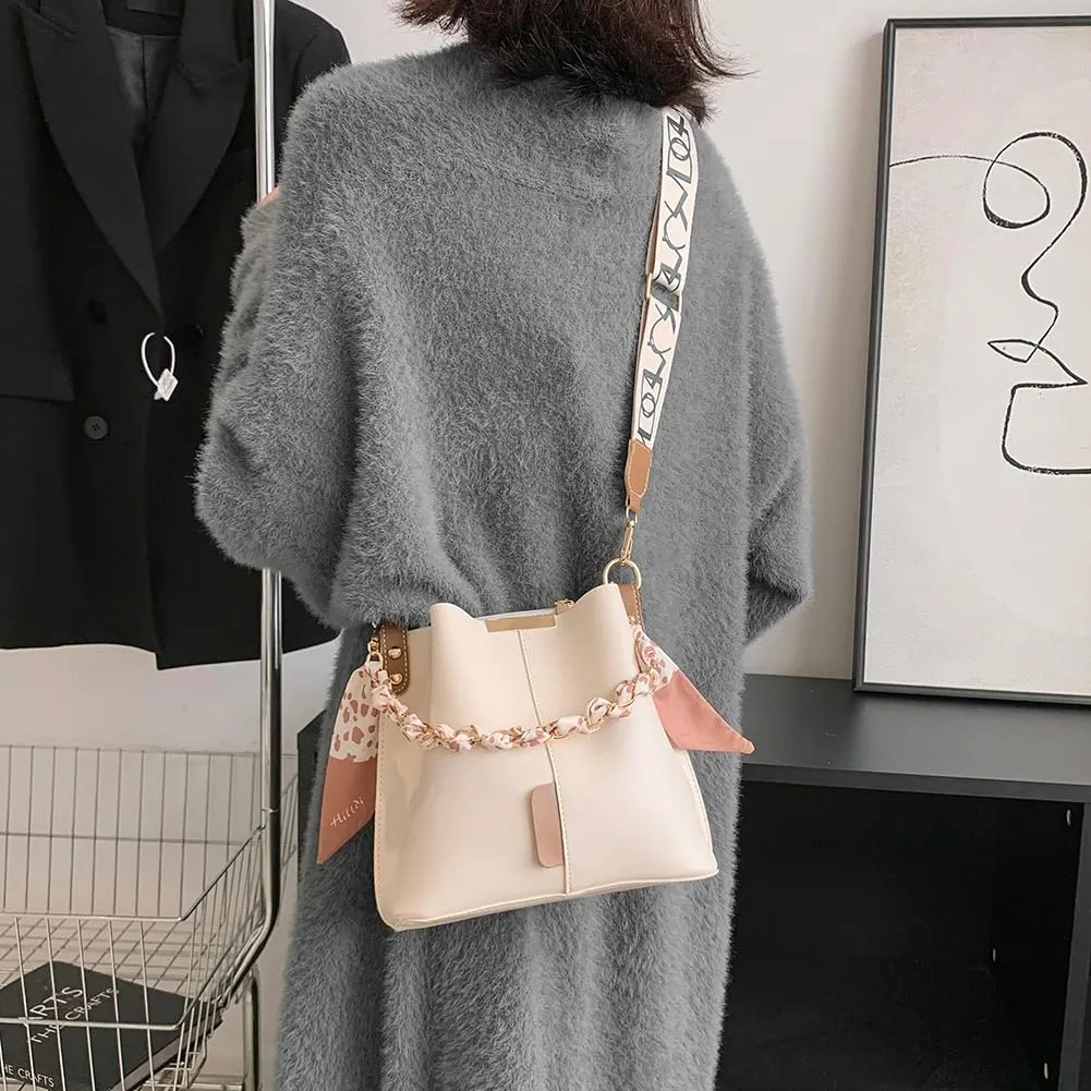 Luxury Chain Trendy Crossbody Bag PU Leather Fashion Handbag Large Capacity Designer Tote Bag with Wide Strap for Wo