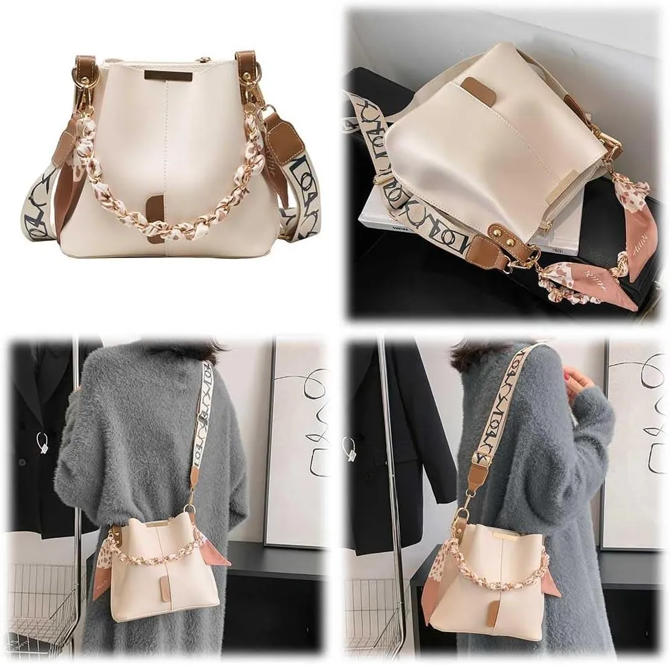 Luxury Chain Trendy Crossbody Bag PU Leather Fashion Handbag Large Capacity Designer Tote Bag with Wide Strap for