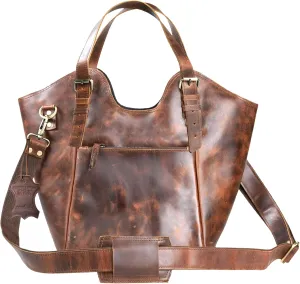 Madosh, Genuine Leather Bucket-Shaped Crossbody Purse Everyday Shoulder Tote Women’s Brown Handbag