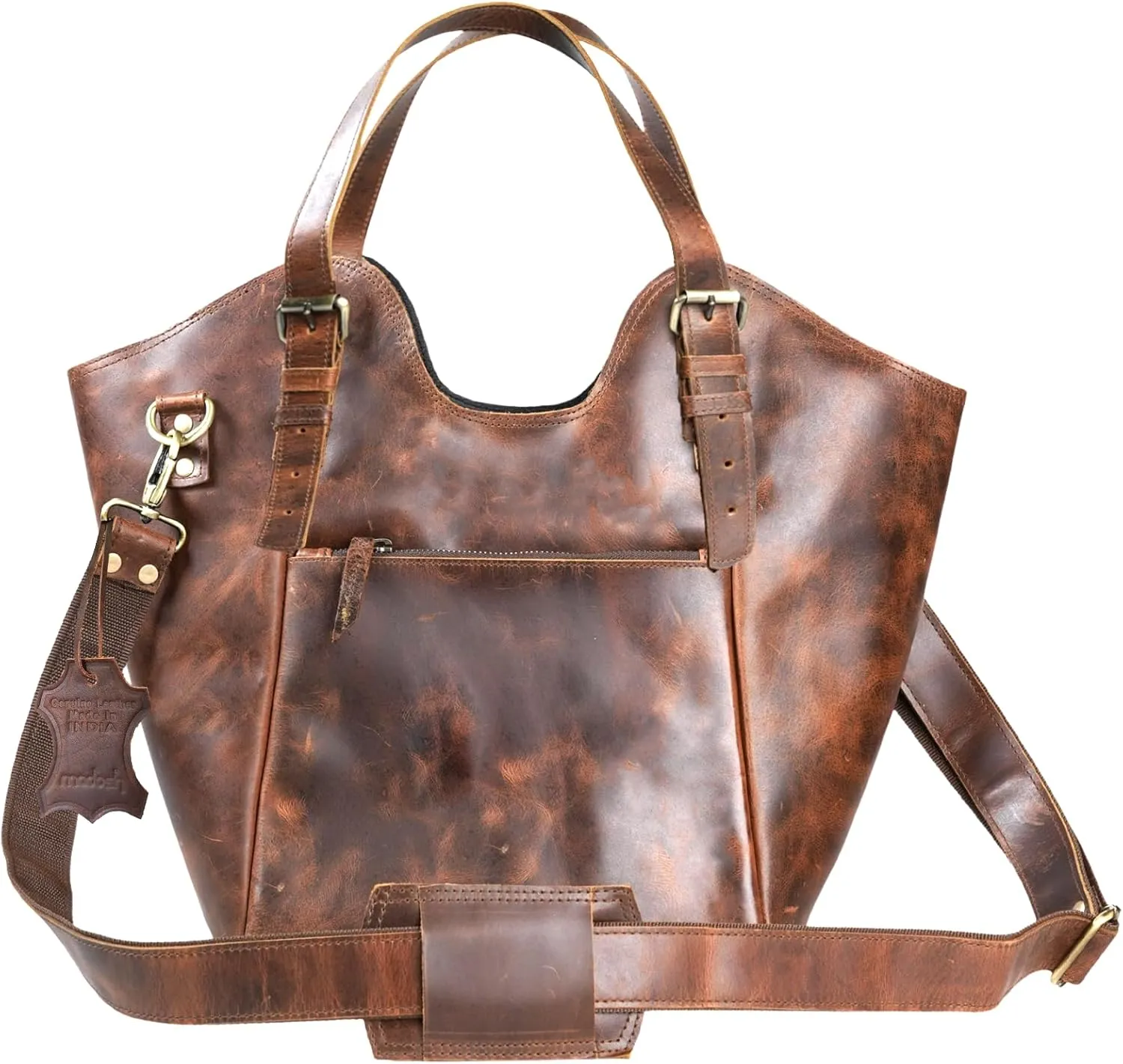 Madosh, Genuine Leather Bucket-Shaped Crossbody Purse Everyday Shoulder Tote Women’s Brown Handbag