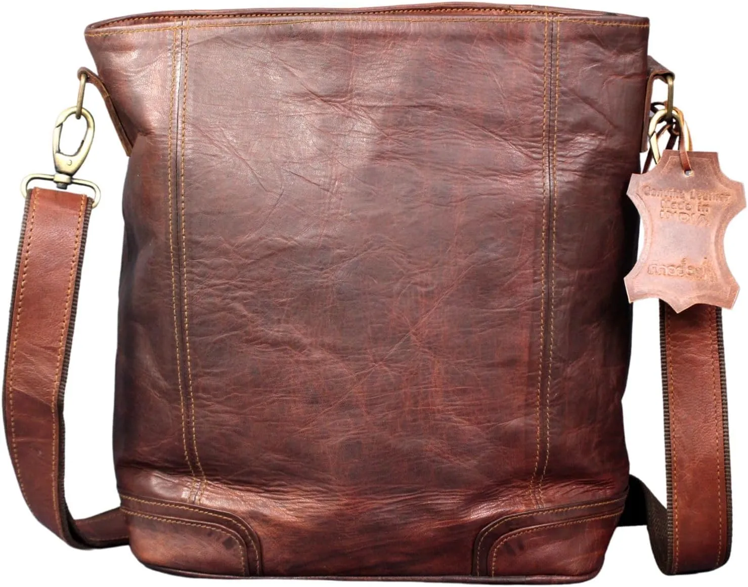 Madosh Genuine Leather Women’s Bucket Crossbody Office Bag – Medium Satchel Hobo Shoulder Handbag Purse With Adjustable Strap And Brass Hardware.