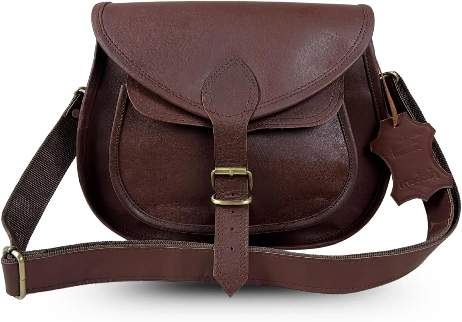 MADOSH Vintage Crossbody Leather Bags for Women Shoulder Handbag - Genuine Leather Shoulder Purse Women Crossover Bag Girls Sling Purse Brown Buckle Clousre (H-11x L-11x W-4)