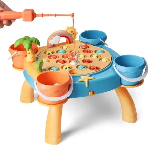 Magnetic Fishing Game Toys for Kids Include Colorful Fish,Magnetic Fish Rods,Rotating Board with Music,Interactive Fishing Toy Gift for Toddlers 3-5