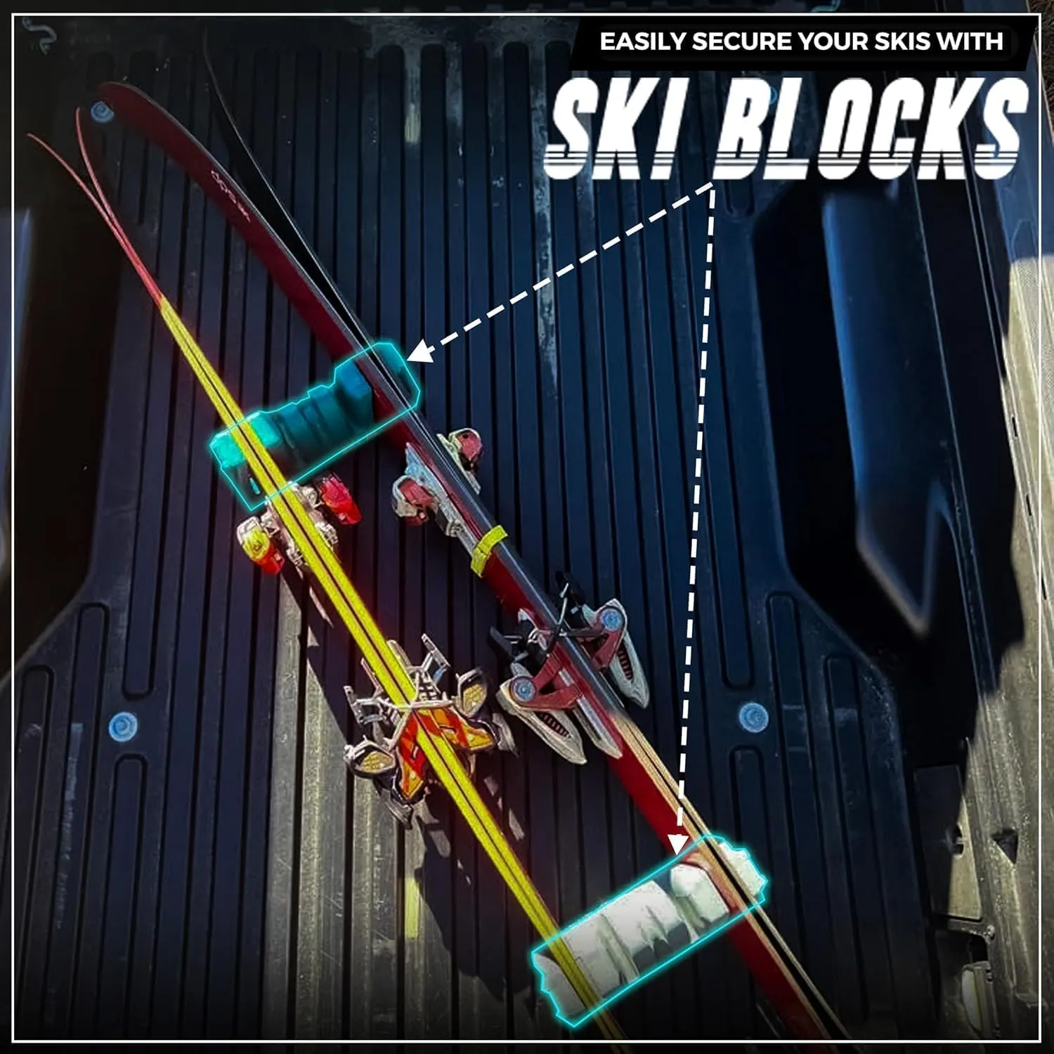Magnetic Ski Holder and Snowboard Rack - Anti-Slip Design Scratch-Proof, Portable Storage Solution Ski Rack for Garage, Cargo Box, Cars, Ski Bags and Outdoor Adventures (Aqua Green, Two Pack)