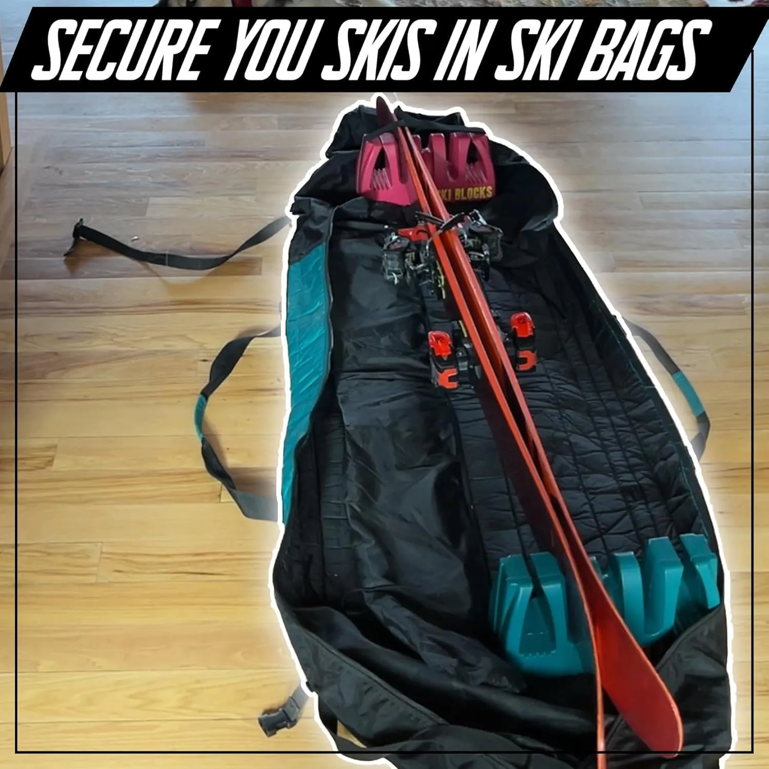Magnetic Ski Holder and Snowboard Rack - Anti-Slip Design Scratch-Proof, Portable Storage Solution Ski Rack for Garage, Cargo Box, Cars, Ski Bags and Outdoor Adventures (Aqua Green, Two Pack)