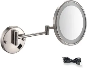 Magnification Wall Mounted Mirrors Makeup Shaving Mirror USB Rechargeable LED Lighted Bathroom Mirror for Hotel Vanity with Adjustable Extendable Square 8 inch (Color : Nickel Brushed)