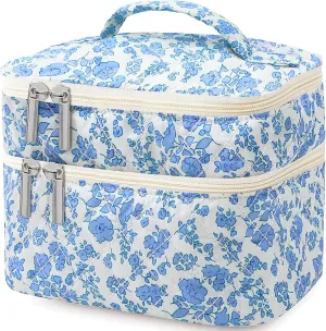Makeup Bag Coquette Makeup Bag,Double Layer Makeup Bag,Floral Makeup Bag With Compartments for Women,Travel Make Up Organizer Bag