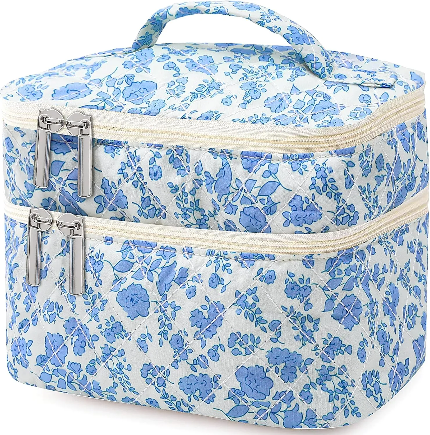 Makeup Bag Coquette Makeup Bag,Double Layer Makeup Bag,Floral Makeup Bag With Compartments for Women,Travel Make Up Organizer Bag