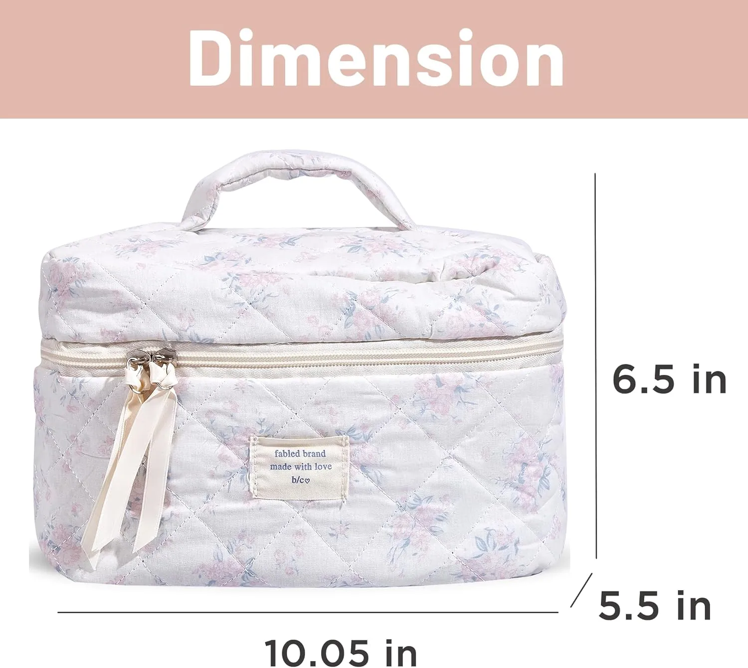 Makeup Bag Large Travel Quilted Cosmetic Makeup Bag Organizer, Floral Cotton Coquette Aesthetic Toiletry Bag for Women Girls (Pink Romantic Rose-L)