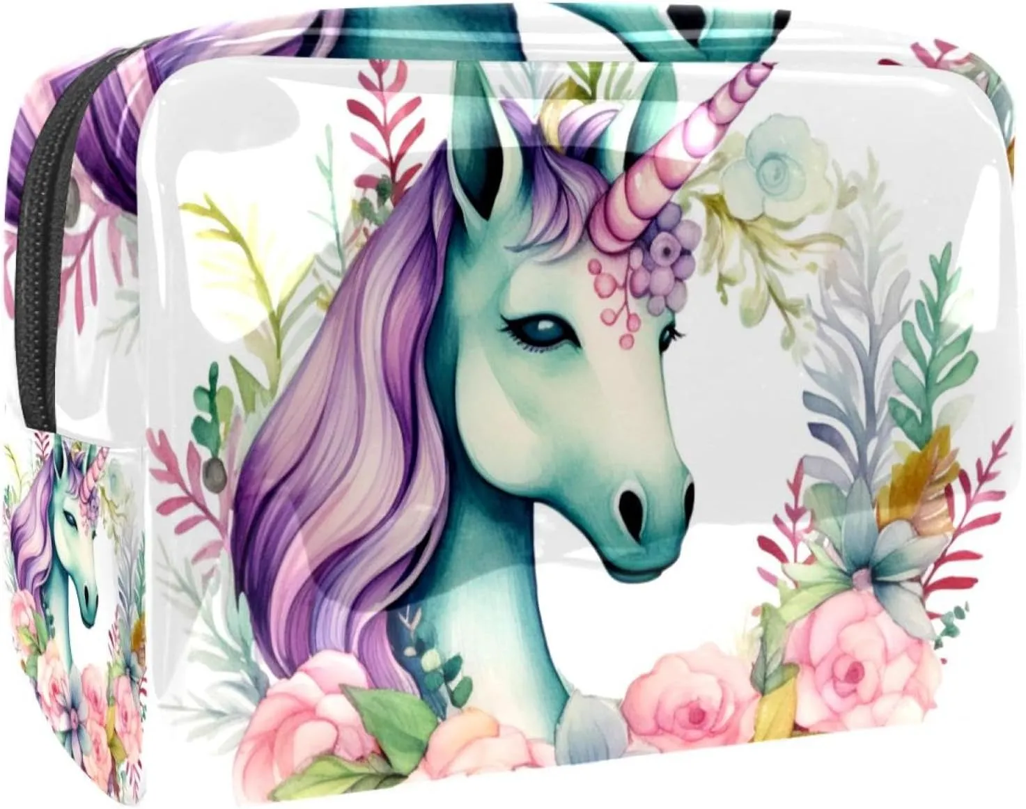 Makeup Bag Small,Makeup Travel Bag,Unicorn Floral Bushes,Makeup Organizer Bag