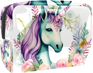 Makeup Bag Small,Makeup Travel Bag,Unicorn Floral Bushes,Makeup Organizer Bag