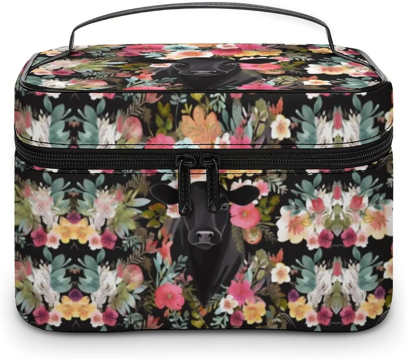 Makeup Bag Steer Floral Printed Large Capacity Travel Make Up Bag for Cosmetics Vertical Storage Water-Resistant Leather Toiletry Organizer Skincare Makeup Organizer Bag