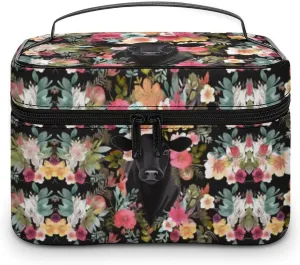 Makeup Bag Steer Floral Printed Large Capacity Travel Make Up Bag for Cosmetics Vertical Storage Water-Resistant Leather Toiletry Organizer Skincare Makeup Organizer Bag