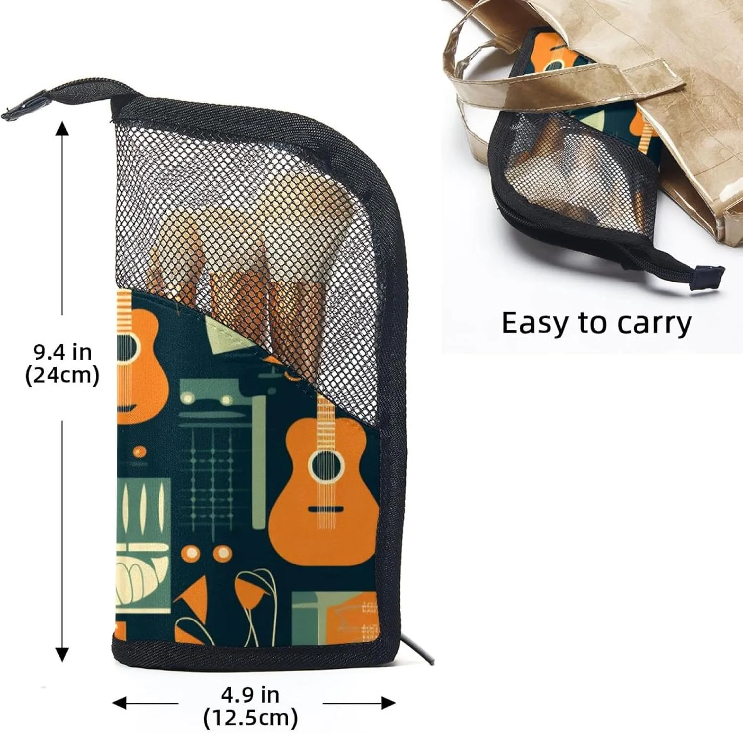 Makeup Bags for Women,Toiletry Bag for Men,Vintage Guitar Music,Travel Cosmetic Bag