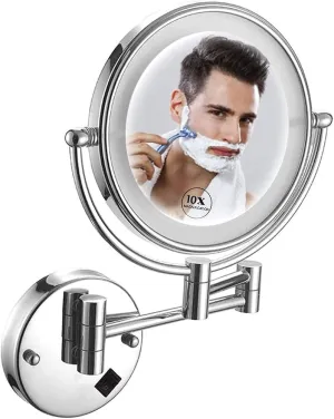 Makeup Mirror 10X Double-Sided Makeup Mirror 8inch Makeup Mirror with Led Lights 360 Rotation for Makeup USB Rechargeable (Color : Chrome)