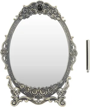 Makeup Mirror, 11x7.9in Vintage Rose Embossed Table Mirror with Stand Antique Oval Cosmetic Decorative Mirrors for Dressing Room Bedroom(Bronze Mirror)