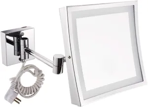 Makeup Mirror Bathroom Stainless Steel Foldable Telescopic 360 Degree Rotation 3X Magnifying Chrome Square HD Mirror (Color : Warm Light, Size : 20x20cm)