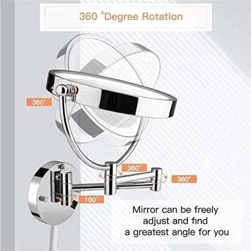 Makeup Mirror Round Cosmetic Vanity Mirror, 20 cm LED Light, Touch Button, Dimmable Daylight, 360 Rotation, Used in Bathrooms, Hotels Shaving in Bedroom or Bathroom