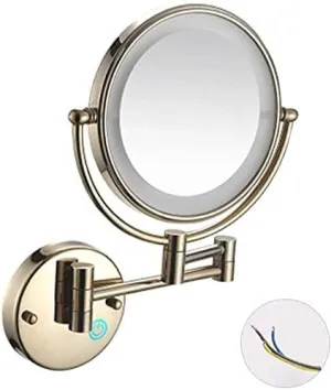 Makeup Mirror Round Cosmetic Vanity Mirror, 20 cm LED Light, Touch Button, Dimmable Daylight, 360 Rotation, Used in Bathrooms, Hotels Shaving in Bedroom or Bathroom