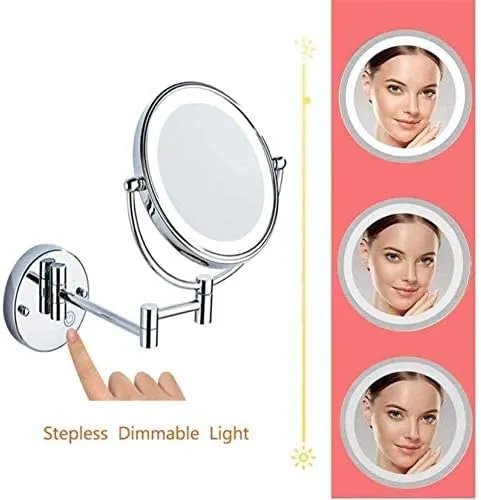 Makeup Mirror Round Cosmetic Vanity Mirror, 20 cm LED Light, Touch Button, Dimmable Daylight, 360 Rotation, Used in Bathrooms, Hotels Shaving in Bedroom or Bathroom